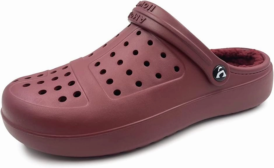 Amoji Unisex Winter Fleece Clog Fur Lined Garden Shoes House Slippers D8818