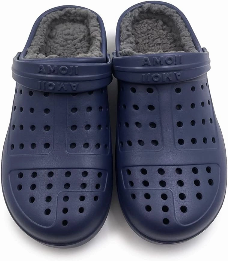 Amoji Unisex Winter Fleece Clog Fur Lined Garden Shoes House Slippers D8818