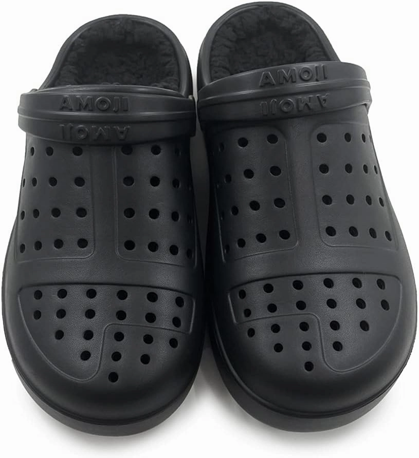 Amoji Unisex Winter Fleece Clog Fur Lined Garden Shoes House Slippers D8818