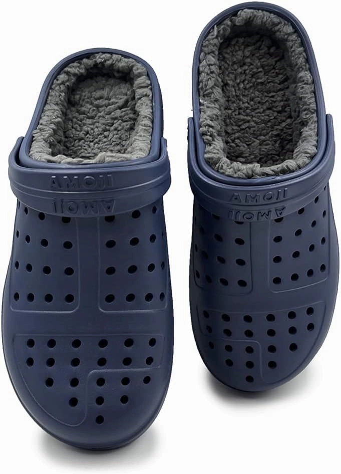 Amoji Unisex Winter Fleece Clog Fur Lined Garden Shoes House Slippers D8818