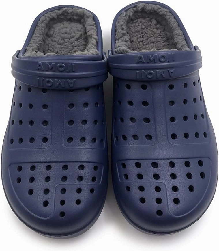 Amoji Unisex Winter Fleece Clog Fur Lined Garden Shoes House Slippers D8818