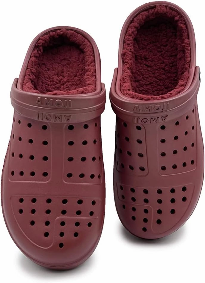 Amoji Unisex Winter Fleece Clog Fur Lined Garden Shoes House Slippers D8818