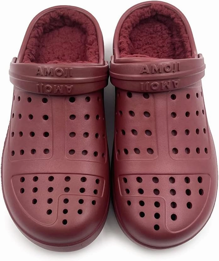 Amoji Unisex Winter Fleece Clog Fur Lined Garden Shoes House Slippers D8818