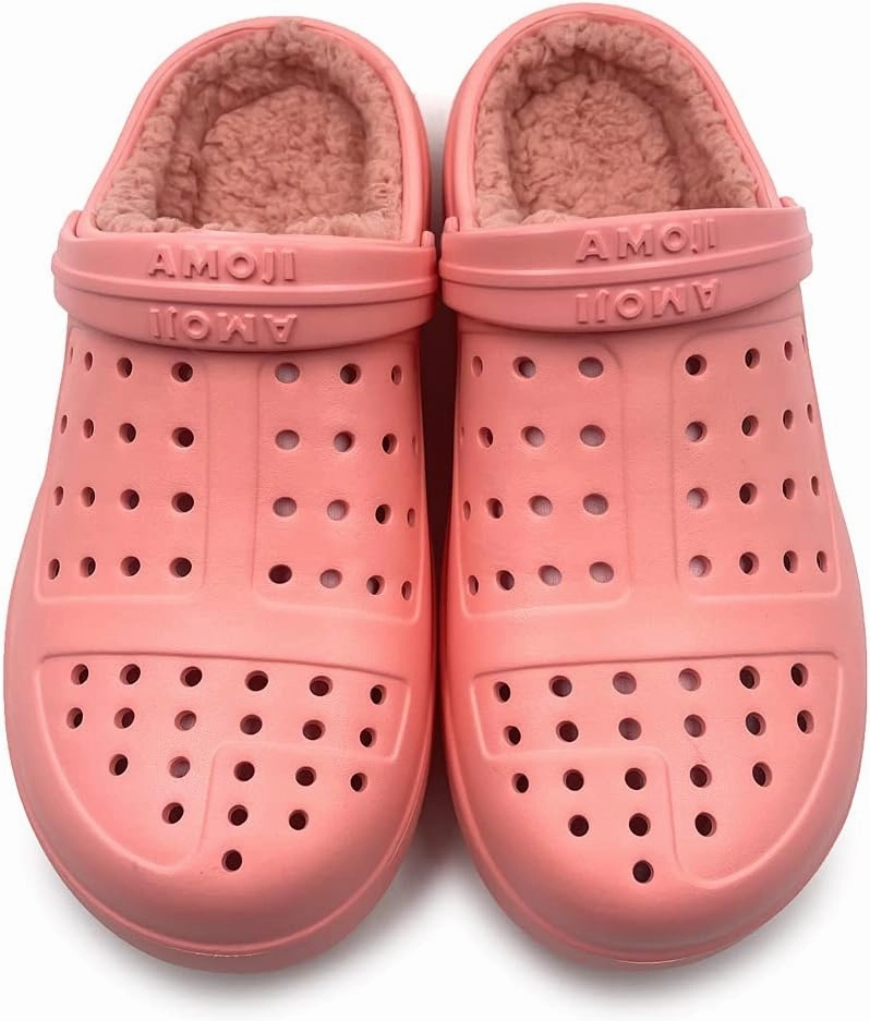 Amoji Unisex Winter Fleece Clog Fur Lined Garden Shoes House Slippers D8818