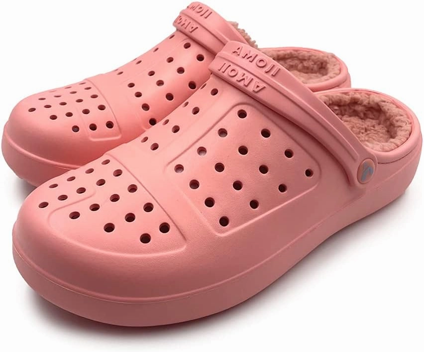 Amoji Unisex Winter Fleece Clog Fur Lined Garden Shoes House Slippers D8818