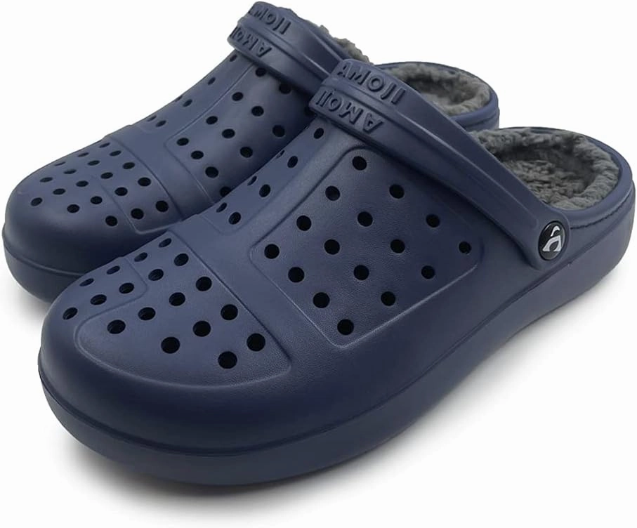 Amoji Unisex Winter Fleece Clog Fur Lined Garden Shoes House Slippers D8818