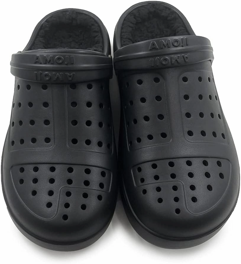 Amoji Unisex Winter Fleece Clog Fur Lined Garden Shoes House Slippers D8818