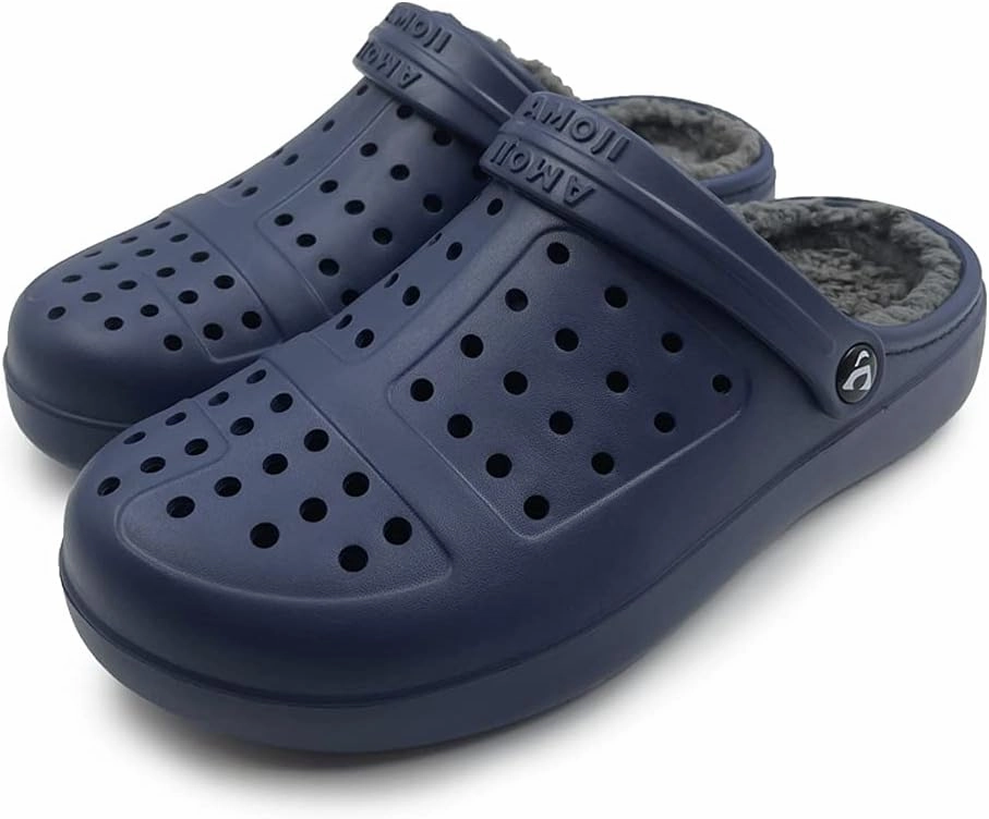 Amoji Unisex Winter Fleece Clog Fur Lined Garden Shoes House Slippers D8818