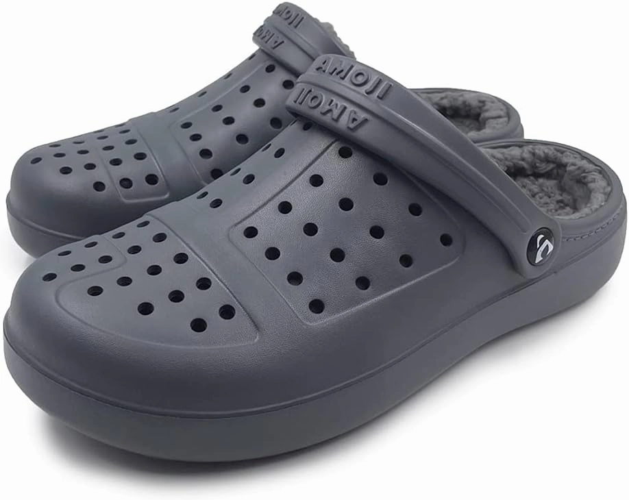 Amoji Unisex Winter Fleece Clog Fur Lined Garden Shoes House Slippers D8818
