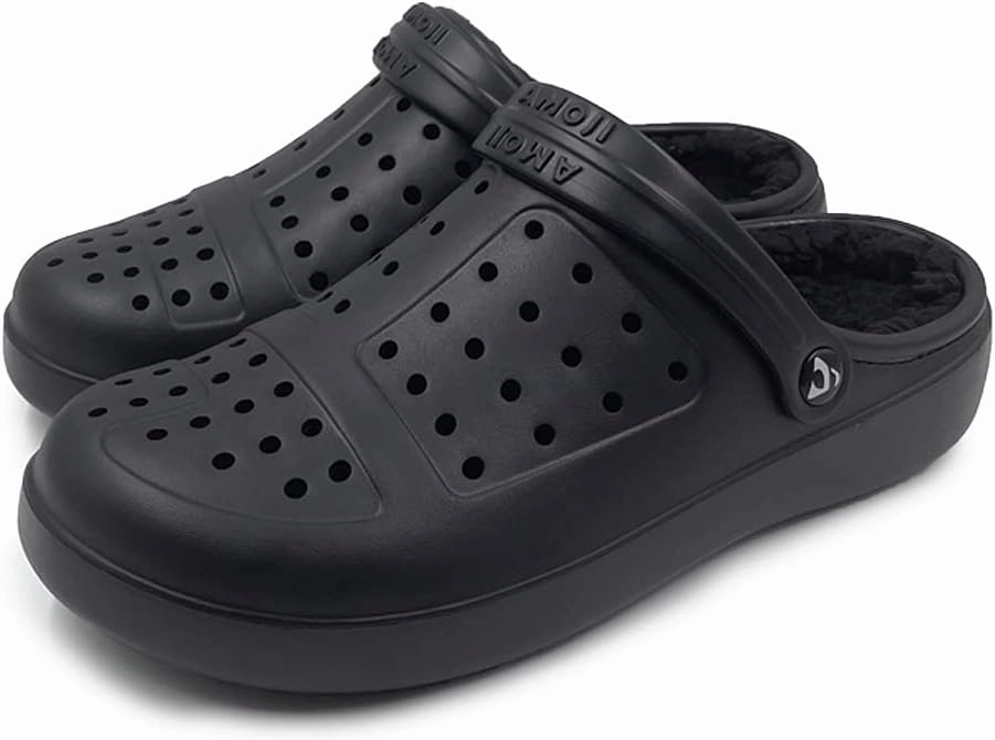 Amoji Unisex Winter Fleece Clog Fur Lined Garden Shoes House Slippers D8818