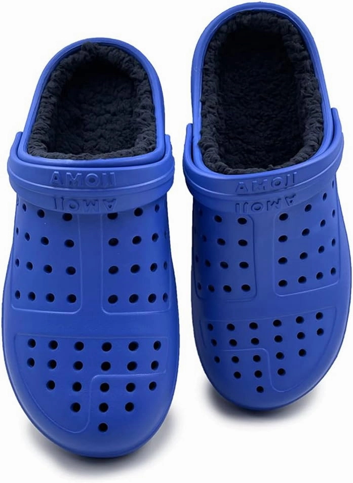 Amoji Unisex Winter Fleece Clog Fur Lined Garden Shoes House Slippers D8818