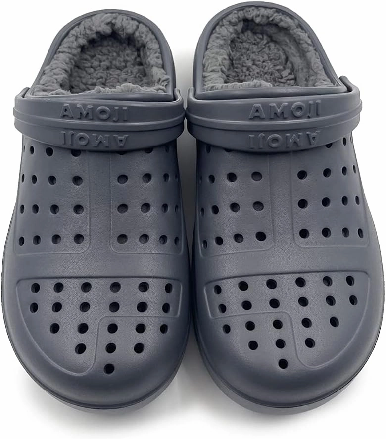 Amoji Unisex Winter Fleece Clog Fur Lined Garden Shoes House Slippers D8818