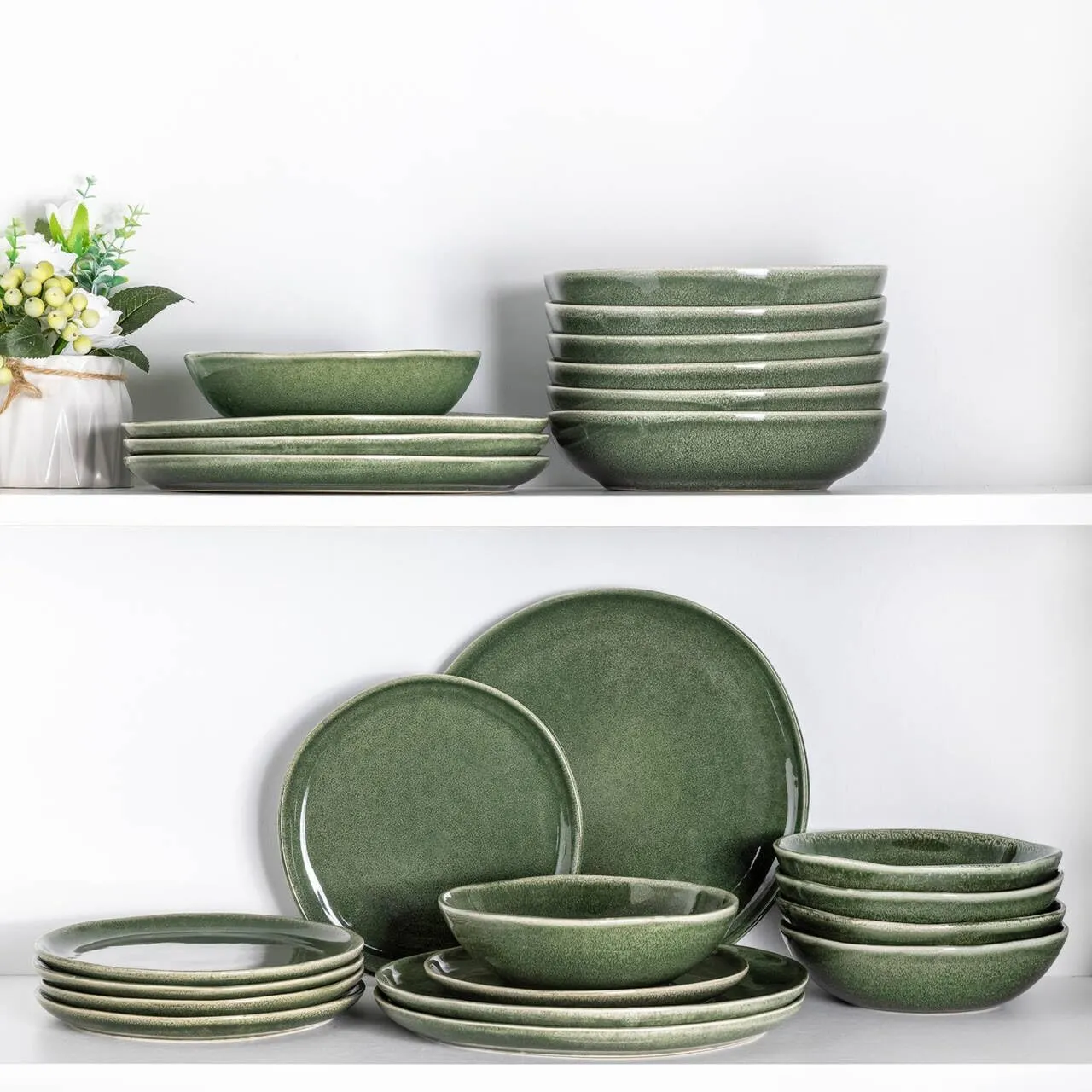 AmorArc Ceramic Dinnerware Sets,Handmade Reactive Glaze Stoneware Plates and Bowls Set,Highly Chip and Crack Resistant | Dishwasher & Microwave Safe Dishes,Service for 6 (18pc)