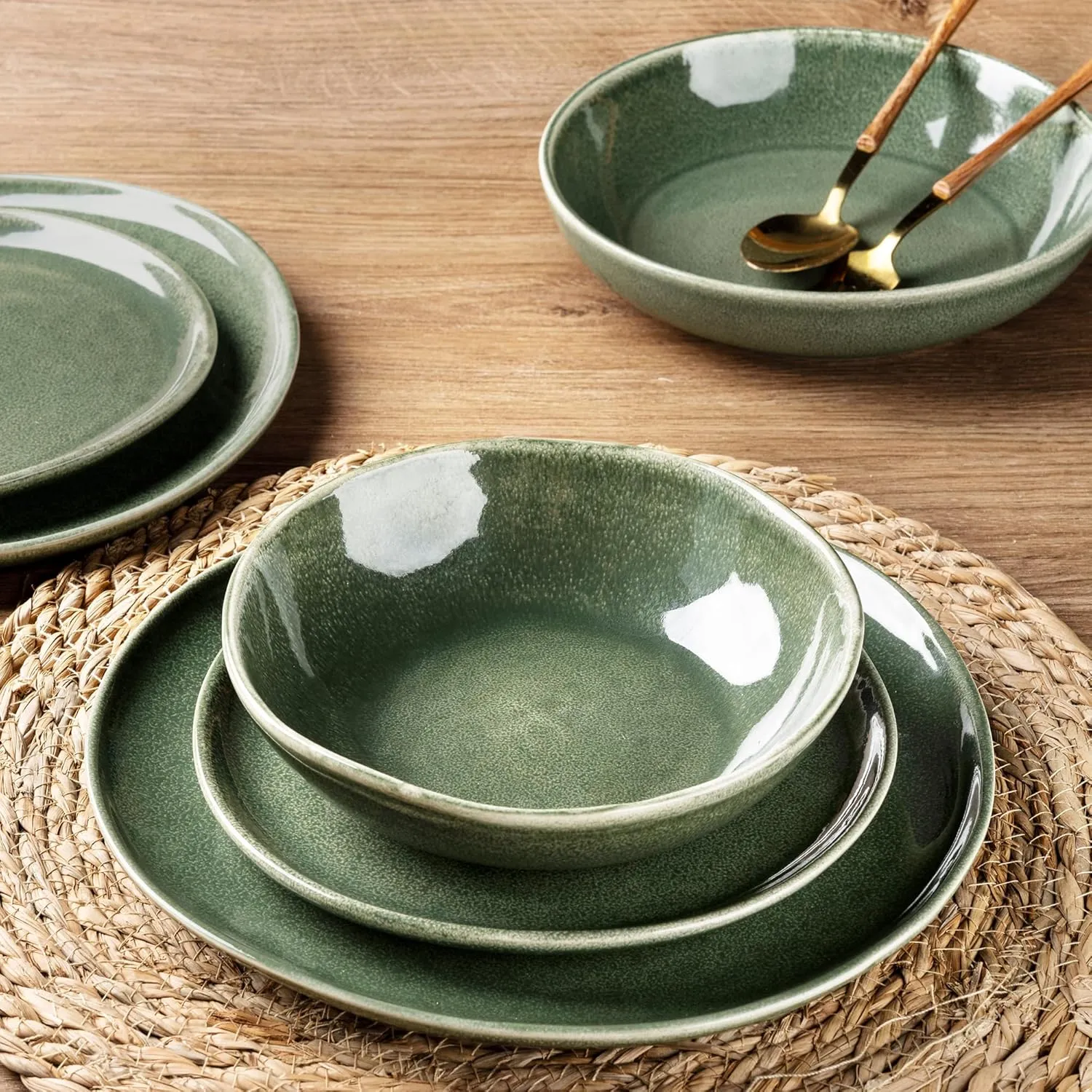AmorArc Ceramic Dinnerware Sets,Handmade Reactive Glaze Stoneware Plates and Bowls Set,Highly Chip and Crack Resistant | Dishwasher & Microwave Safe Dishes,Service for 6 (18pc)