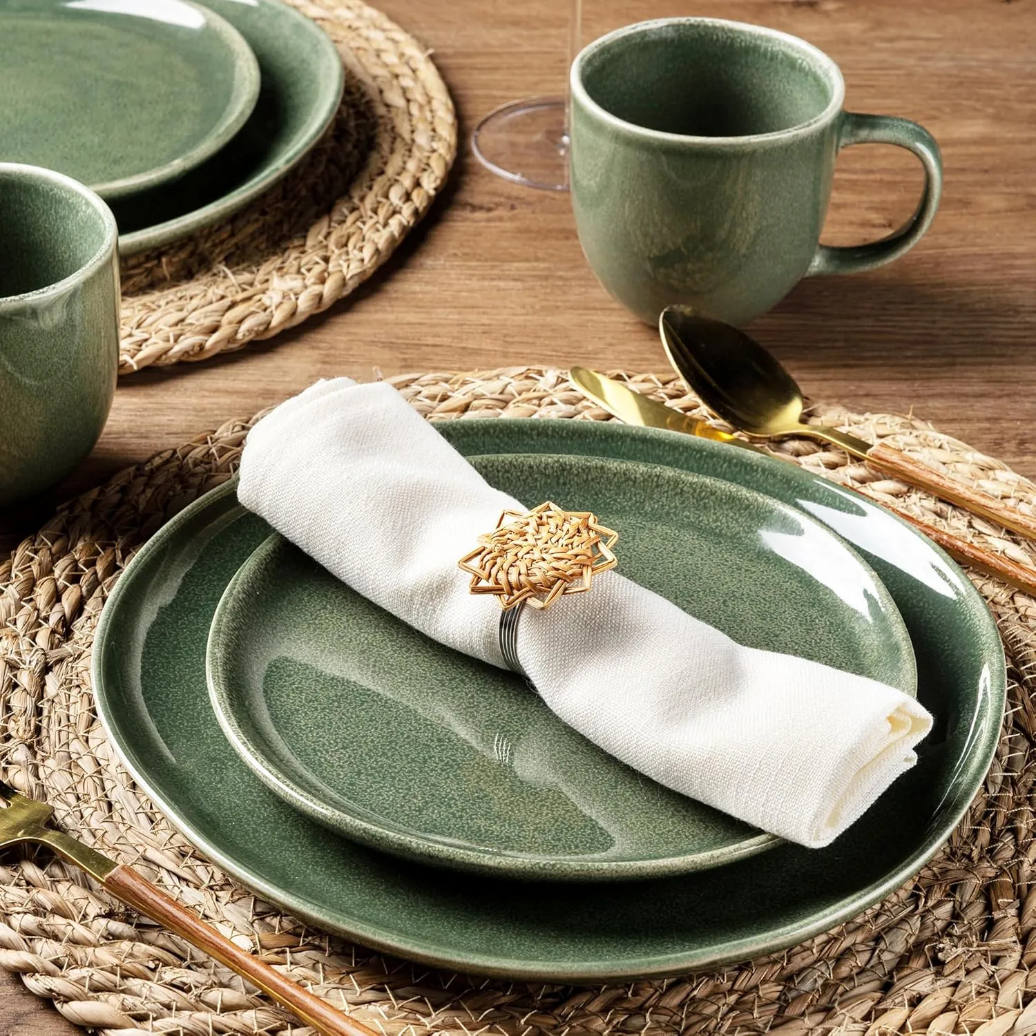 AmorArc Ceramic Dinnerware Sets,Handmade Reactive Glaze Stoneware Plates and Bowls Set,Highly Chip and Crack Resistant | Dishwasher & Microwave Safe Dishes,Service for 6 (18pc)