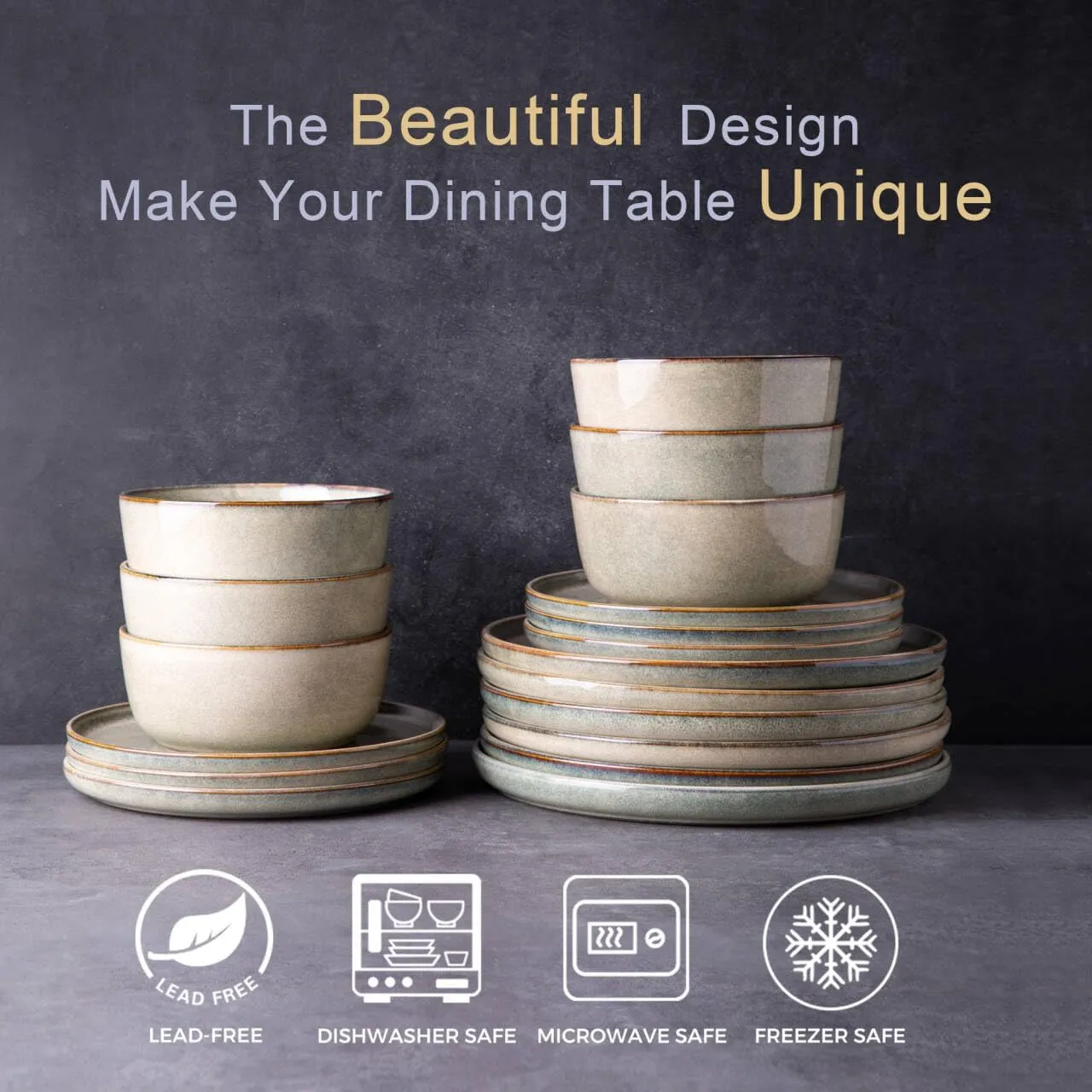 AmorArc Ceramic Dinnerware Sets,Round Reactive Glaze Stoneware Plates and Bowls Set,Highly Chip and Crack Resistant | Dishwasher & Microwave Safe Dishes,Service for 6 (18pc)