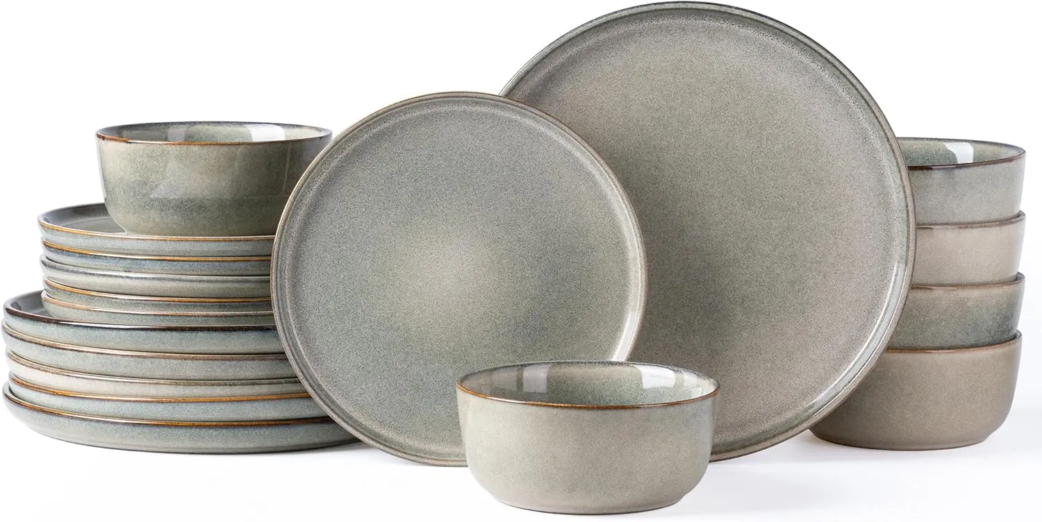AmorArc Ceramic Dinnerware Sets,Round Reactive Glaze Stoneware Plates and Bowls Set,Highly Chip and Crack Resistant | Dishwasher & Microwave Safe Dishes,Service for 6 (18pc)
