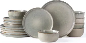 AmorArc Ceramic Dinnerware Sets,Round Reactive Glaze Stoneware Plates and Bowls Set,Highly Chip and Crack Resistant | Dishwasher & Microwave Safe Dishes,Service for 6 (18pc)
