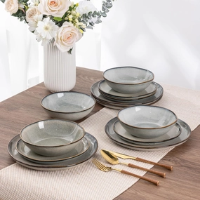 AmorArc Ceramic Dinnerware Sets,Handmade Reactive Glaze Stoneware Plates and Bowls Set,Highly Chip and Crack Resistant | Dishwasher & Microwave Safe Dishes Set,Service for 8 (24pc)