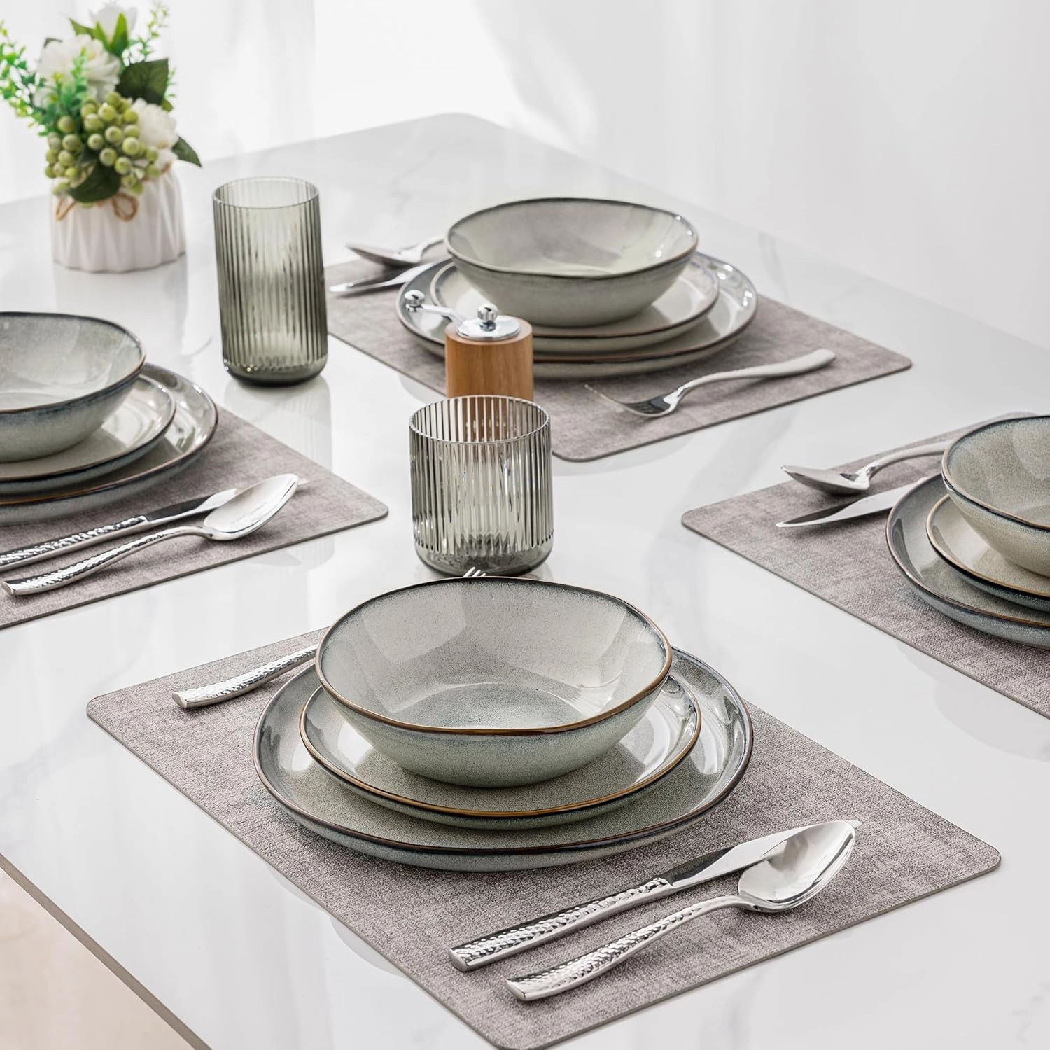 AmorArc Ceramic Dinnerware Sets,Handmade Reactive Glaze Stoneware Plates and Bowls Set,Highly Chip and Crack Resistant | Dishwasher & Microwave Safe Dishes Set,Service for 8 (24pc)