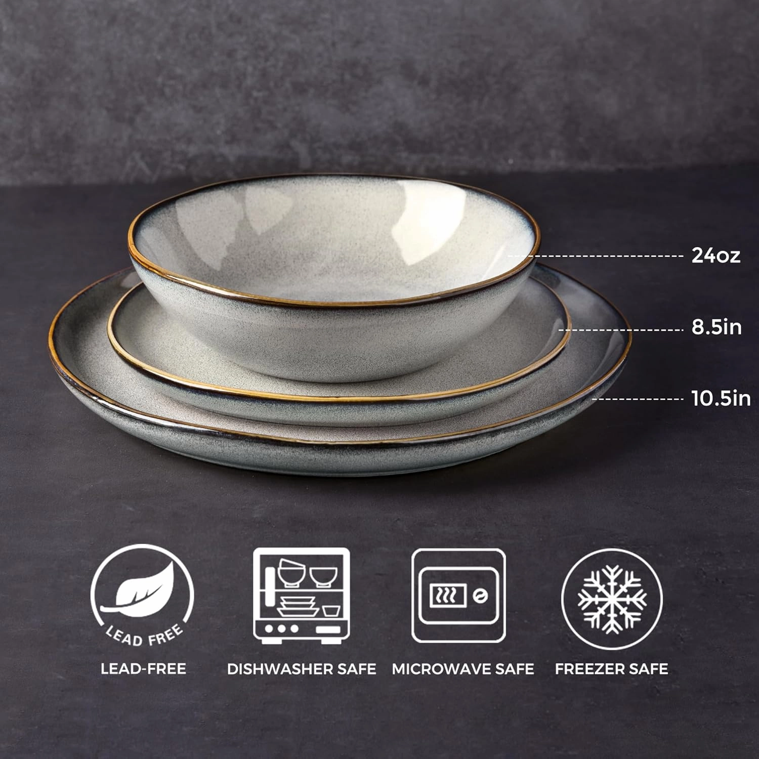 AmorArc Ceramic Dinnerware Sets,Handmade Reactive Glaze Stoneware Plates and Bowls Set,Highly Chip and Crack Resistant | Dishwasher & Microwave Safe Dishes Set,Service for 8 (24pc)