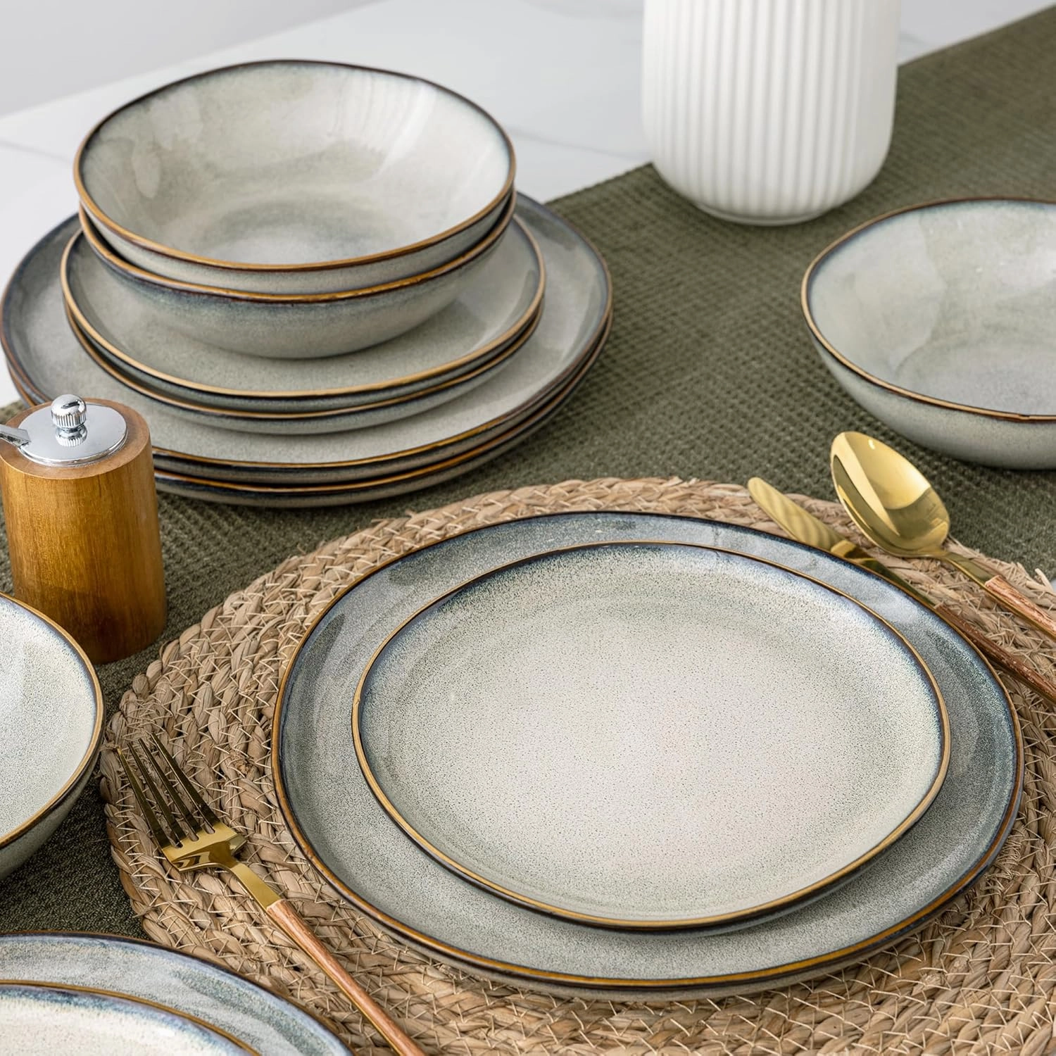 AmorArc Ceramic Dinnerware Sets,Handmade Reactive Glaze Stoneware Plates and Bowls Set,Highly Chip and Crack Resistant | Dishwasher & Microwave Safe Dishes Set,Service for 8 (24pc)