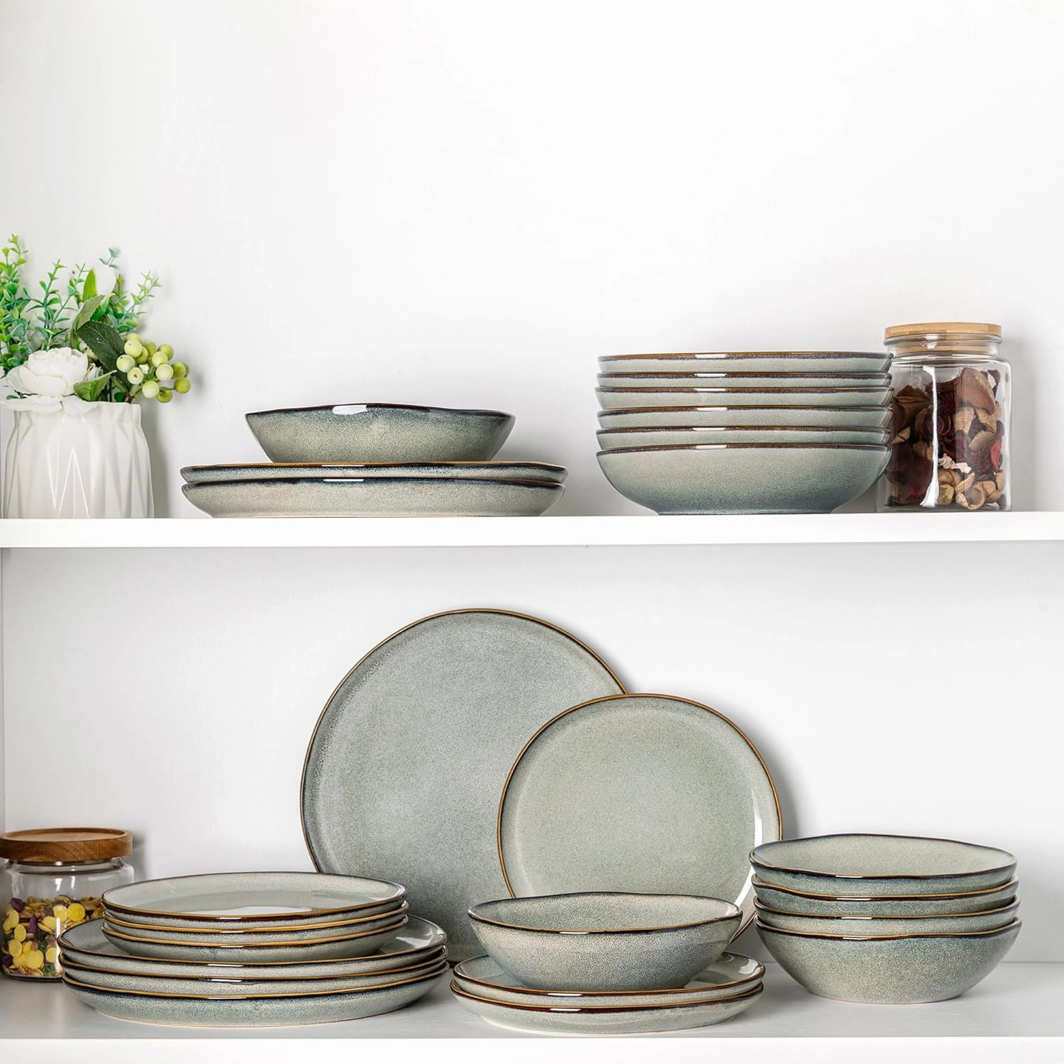 AmorArc Ceramic Dinnerware Sets,Handmade Reactive Glaze Stoneware Plates and Bowls Set,Highly Chip and Crack Resistant | Dishwasher & Microwave Safe Dishes Set,Service for 8 (24pc)