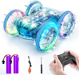 Amphibious RC Cars for Boys Age 5-7 8-12 - Remote Control Monster Truck with LED Lights - 2.4GHz RC Boat 4WD All Terrain Stunt Car - Pool Beach Water Toys for Kids Ages 4-8 12