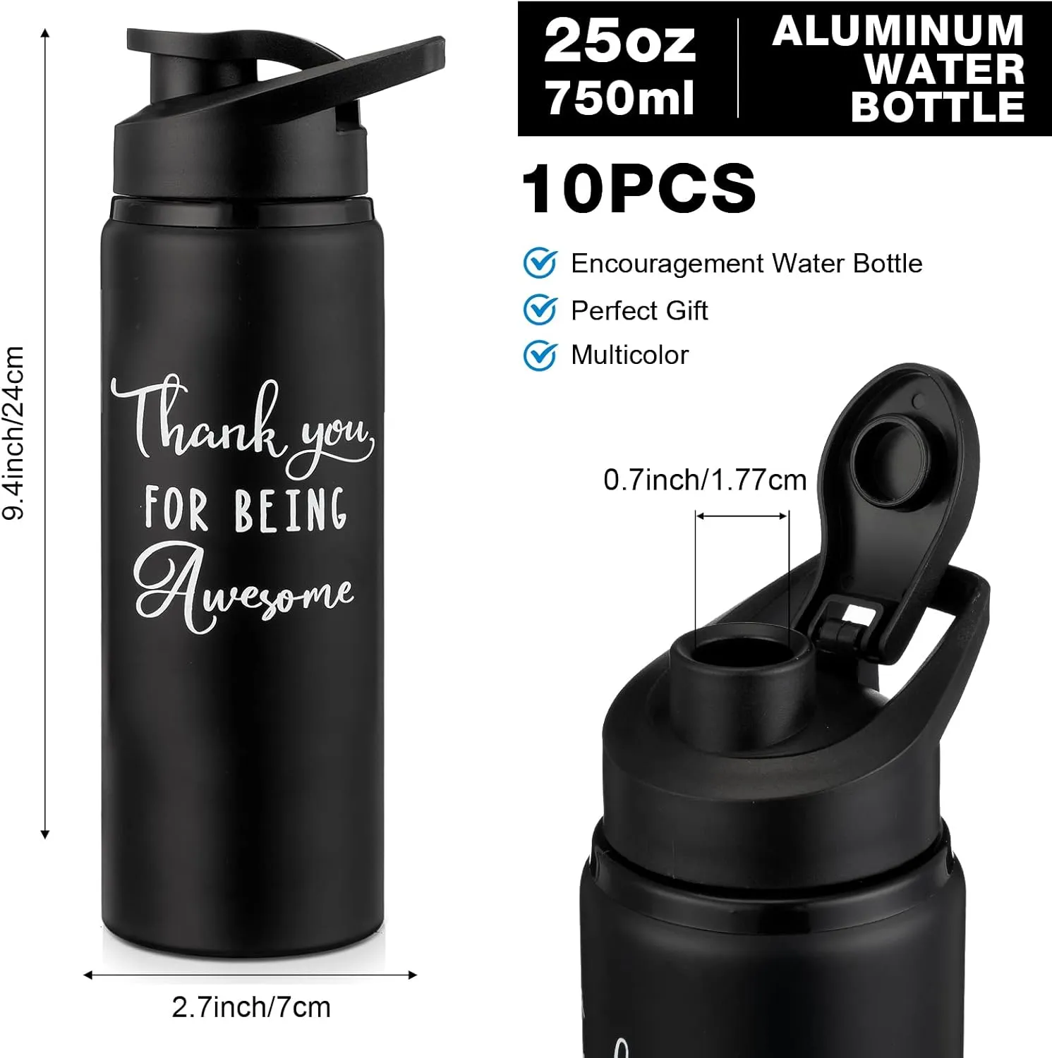 Amyhill 10 Pack Thank You Appreciation Gifts Reusable Bottle Aluminum Water Bottle Gym Water Bottle Lightweight Sports Water Bottle Leakproof Metal Water Bottle with Lid for Camping Hiking