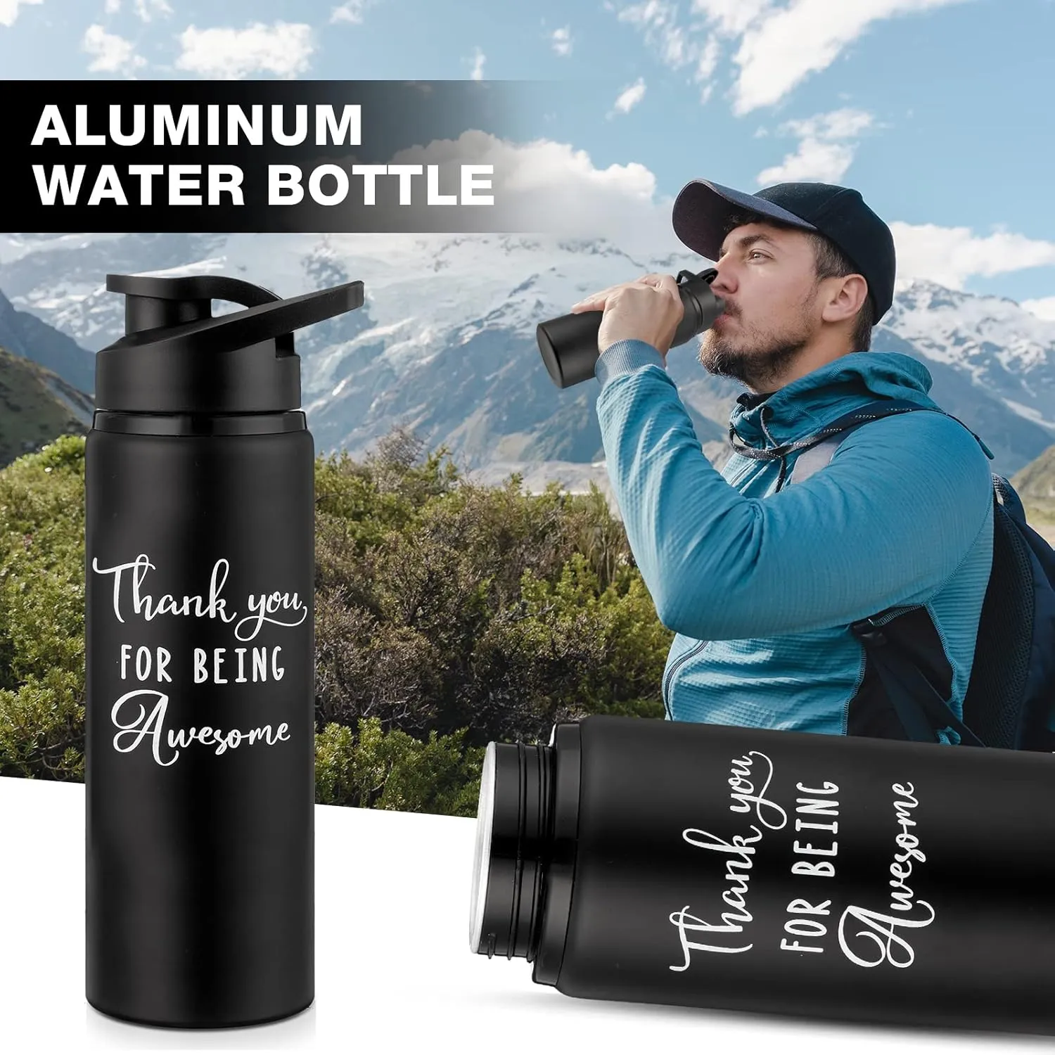 Amyhill 10 Pack Thank You Appreciation Gifts Reusable Bottle Aluminum Water Bottle Gym Water Bottle Lightweight Sports Water Bottle Leakproof Metal Water Bottle with Lid for Camping Hiking