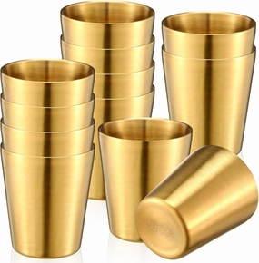 Amyhill 12 Pieces Stainless Steel Cups Double Wall Tumbler Glasses Stackable Metal Drinking Cups Insulated Drinking Glasses Reusable Camping Mugs for Home Camping RV BBQ Office Party(Gold,8.8 oz)