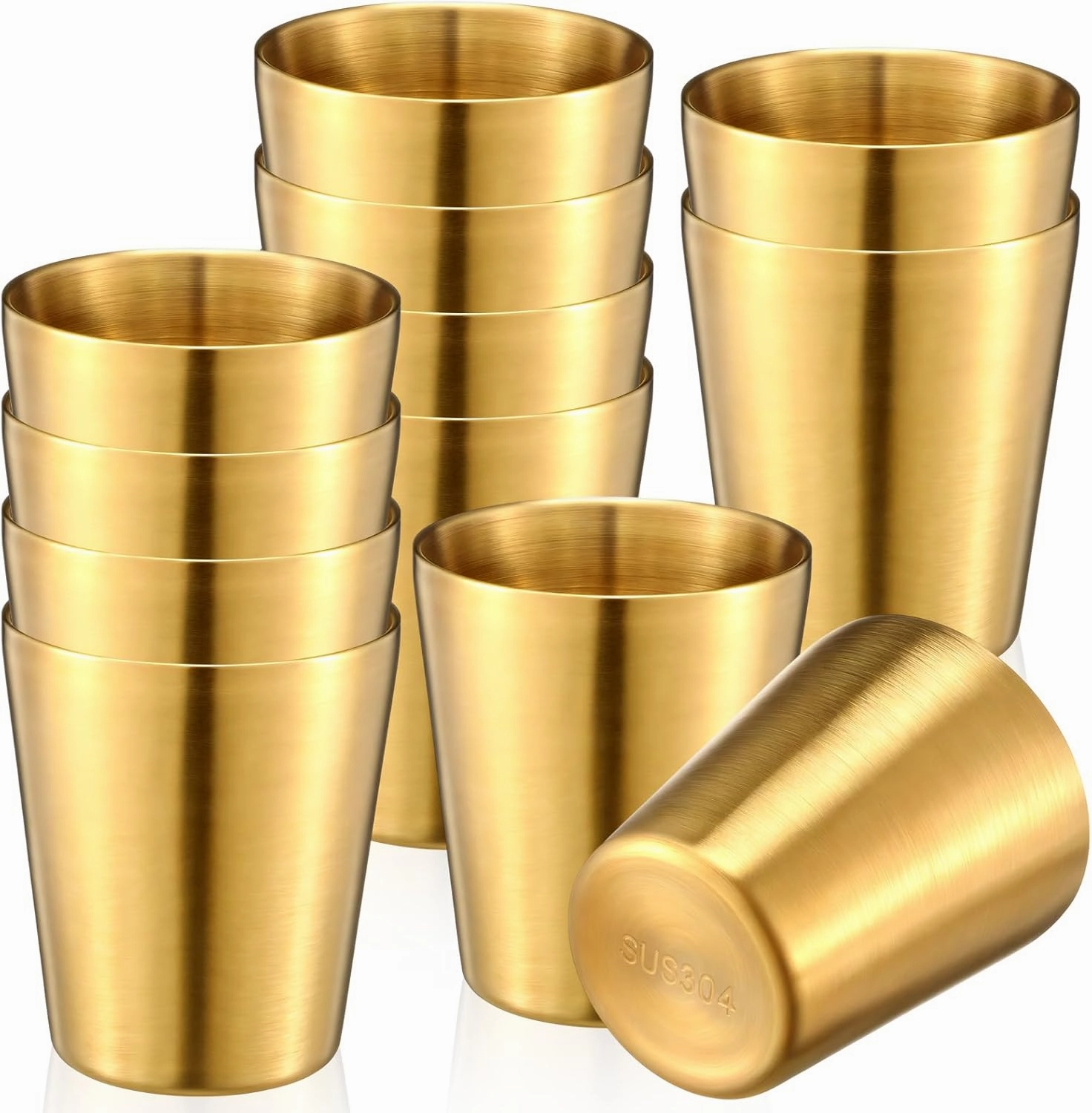Amyhill 12 Pieces Stainless Steel Cups Double Wall Tumbler Glasses Stackable Metal Drinking Cups Insulated Drinking Glasses Reusable Camping Mugs for Home Camping RV BBQ Office Party(Gold,8.8 oz)