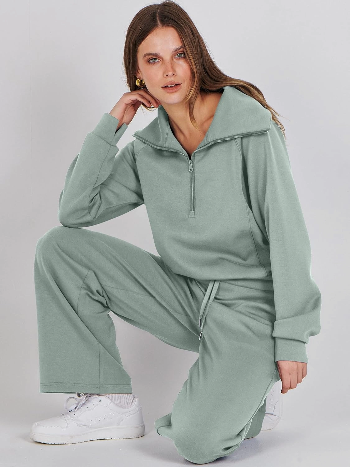 ANRABESS Women 2 Piece Outfits Sweatsuit Oversized Sweatshirt Sweatpants Tracksuit Sweat Lounge Matching Set 2025 Fall Trendy