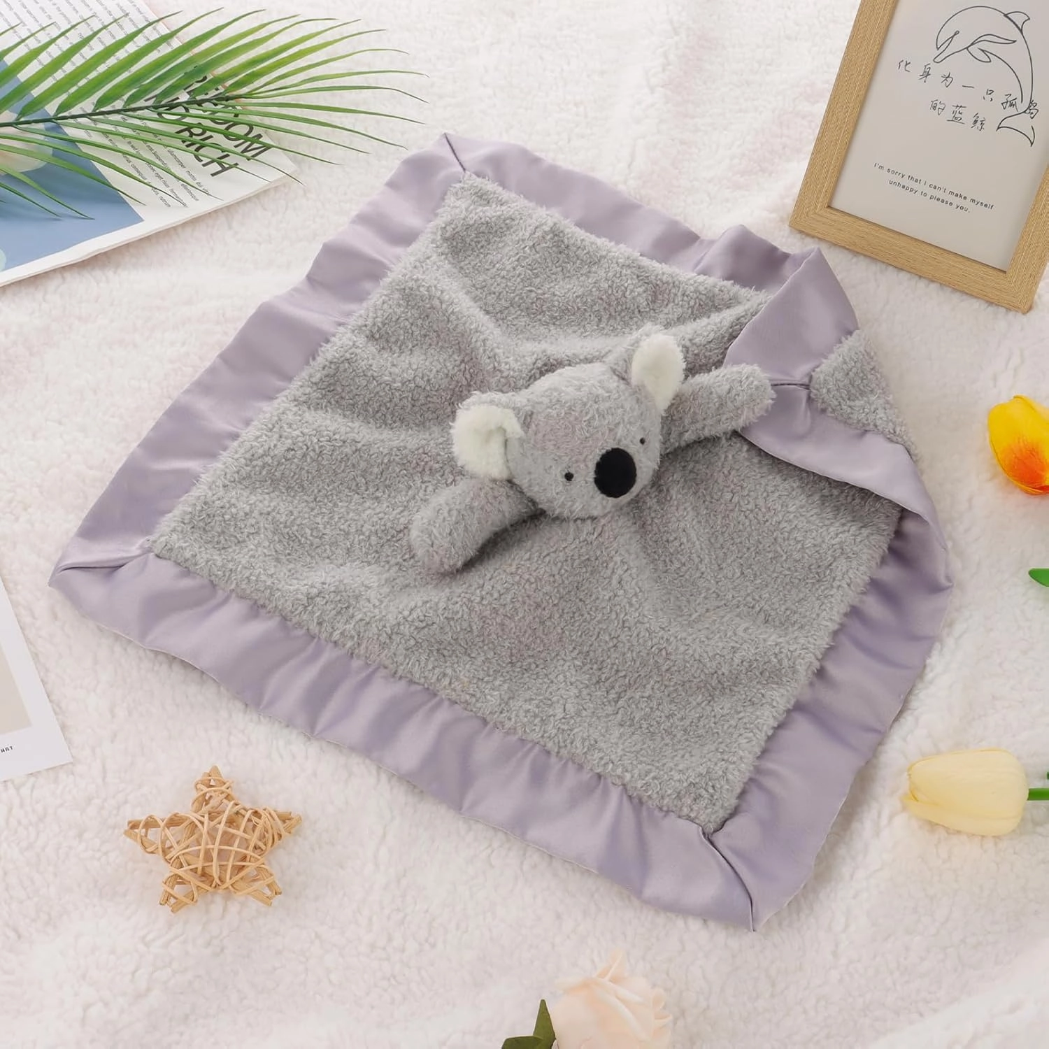 Apricot Lamb Stuffed Animals Soft Security Blanket Gray Koala Infant Nursery Character Blanket Luxury Snuggler Plush(Gray Koala, 14 Inches)