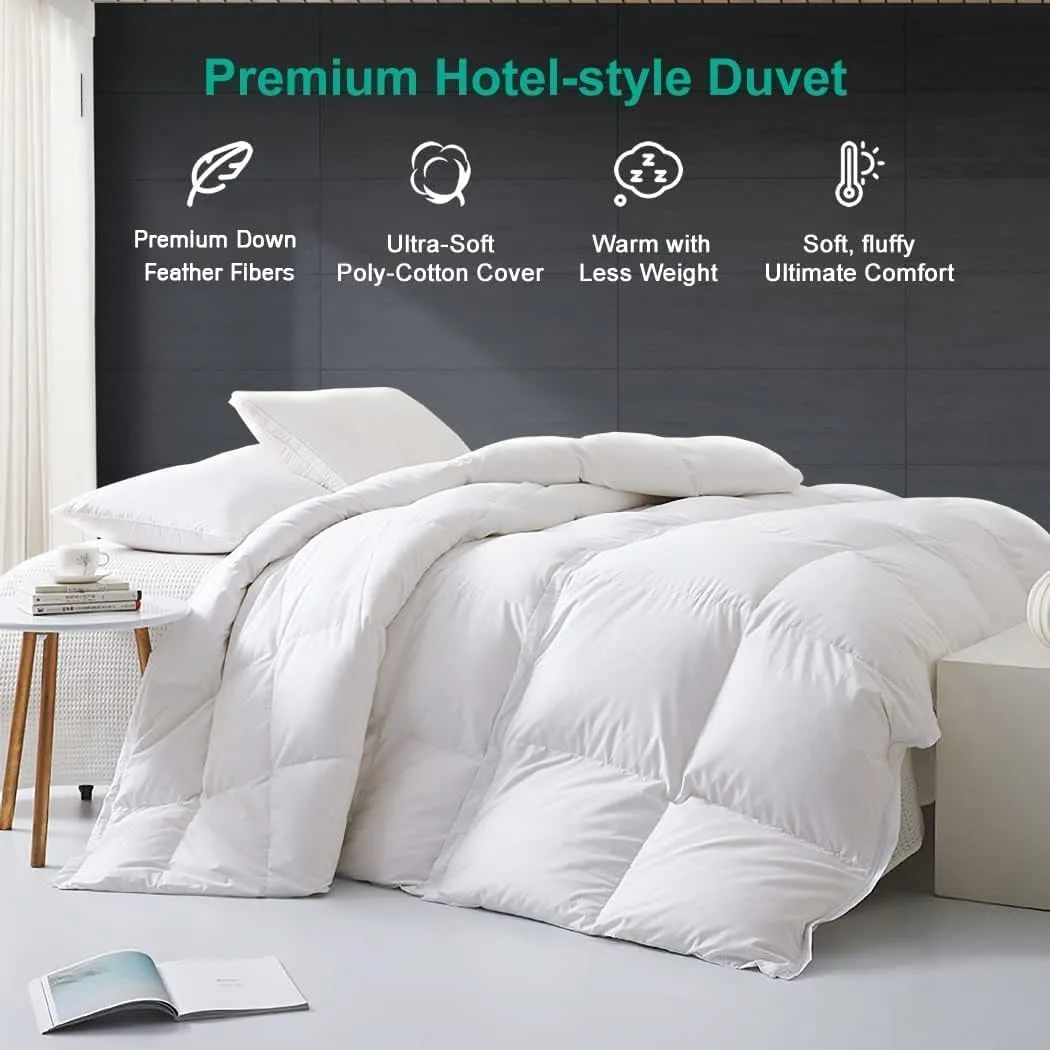 APSMILE Down Feather Fibers Comforter King Size Luxurious All Seasons Duvet Insert - High Bulkiness Hotel Collection Comforter, 54 Oz Fluffy Medium Warmth (Solid White, 106x90)