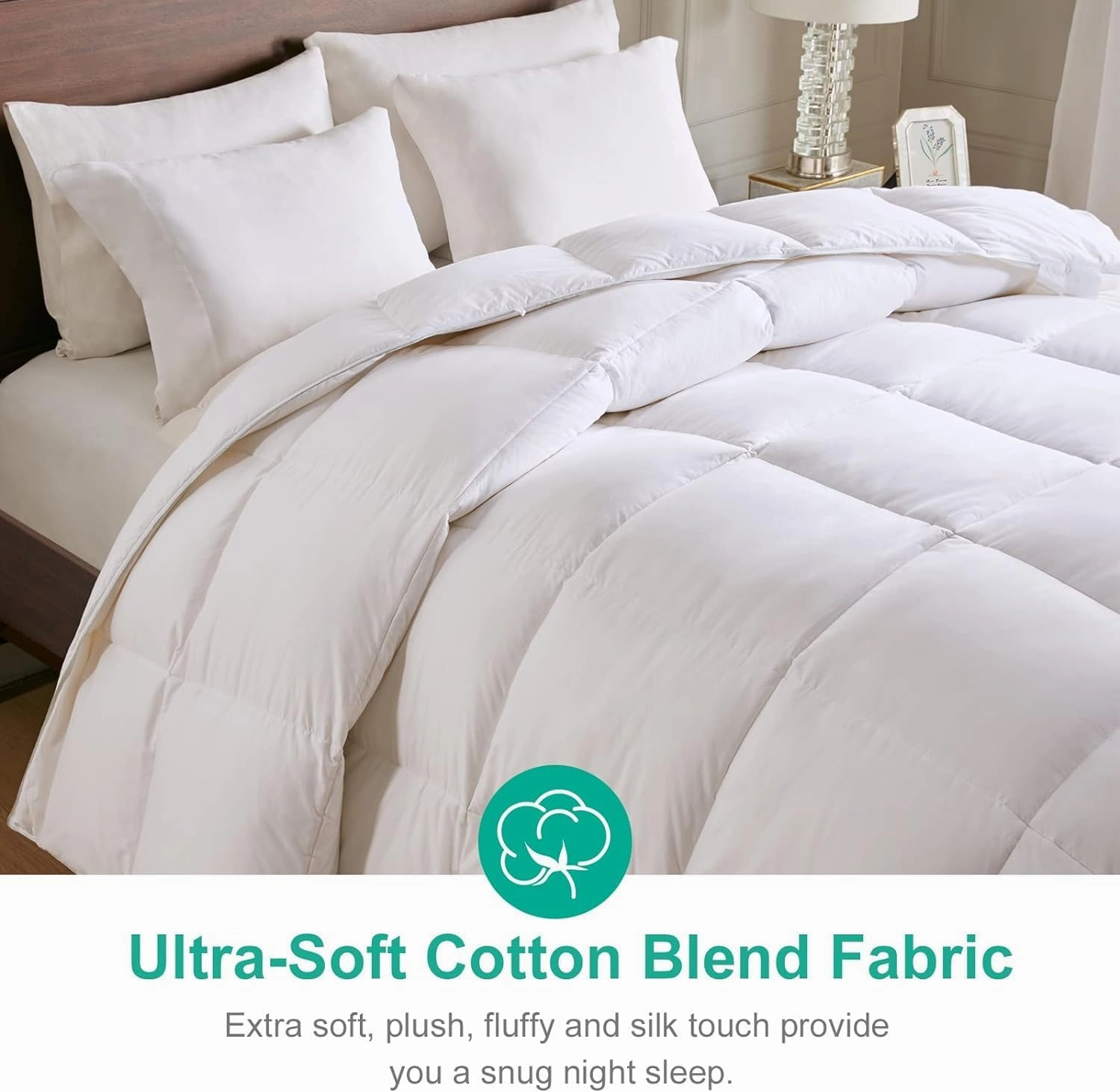 APSMILE All Season Down Feather Fibers Comforter Queen Size - Ultra-Soft Extra Fluffy Hotel Collection Duvet Insert Fluffy Medium Warm Quilt with Corner Tabs(90x90, White)