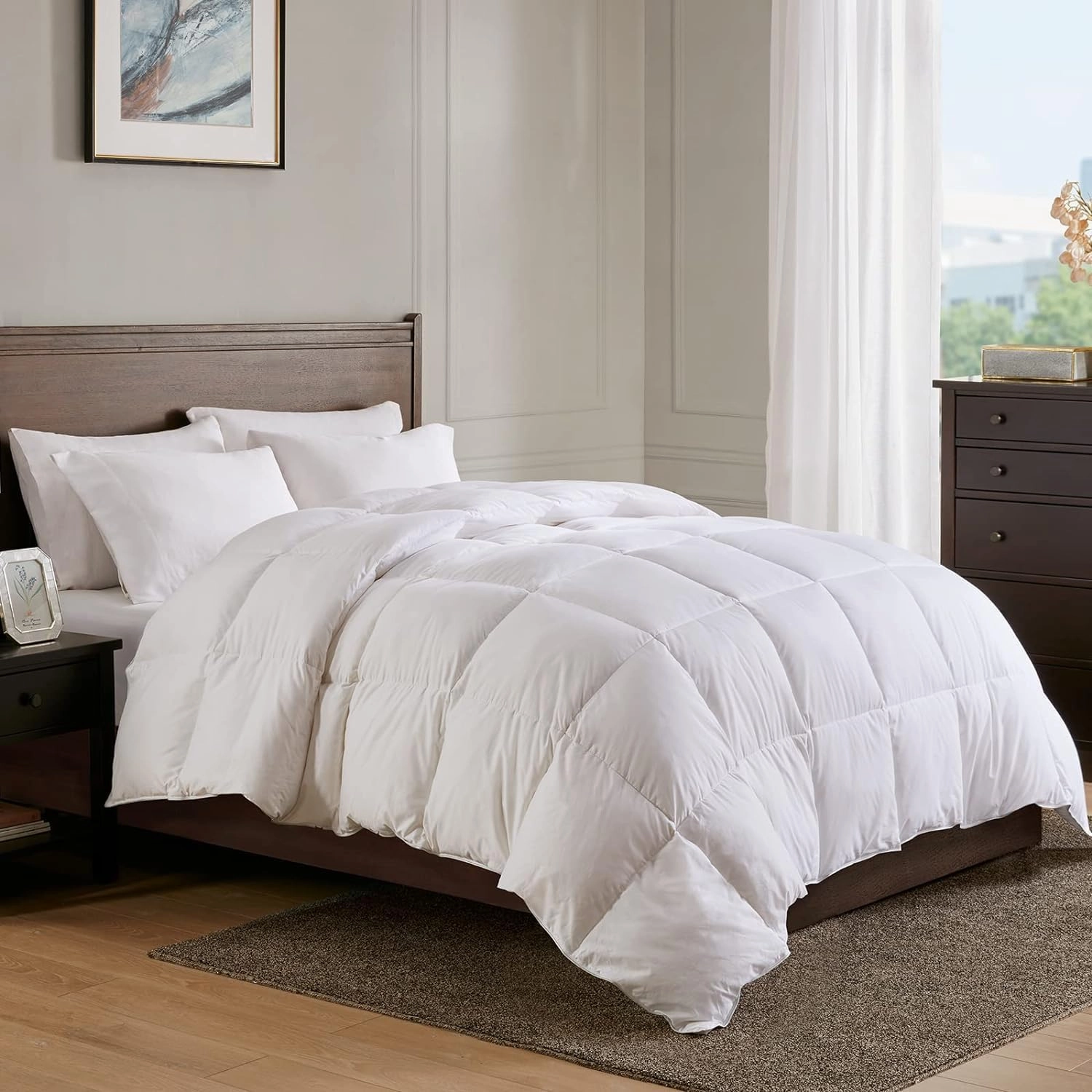 APSMILE All Season Down Feather Fibers Comforter Queen Size - Ultra-Soft Extra Fluffy Hotel Collection Duvet Insert Fluffy Medium Warm Quilt with Corner Tabs(90x90, White)