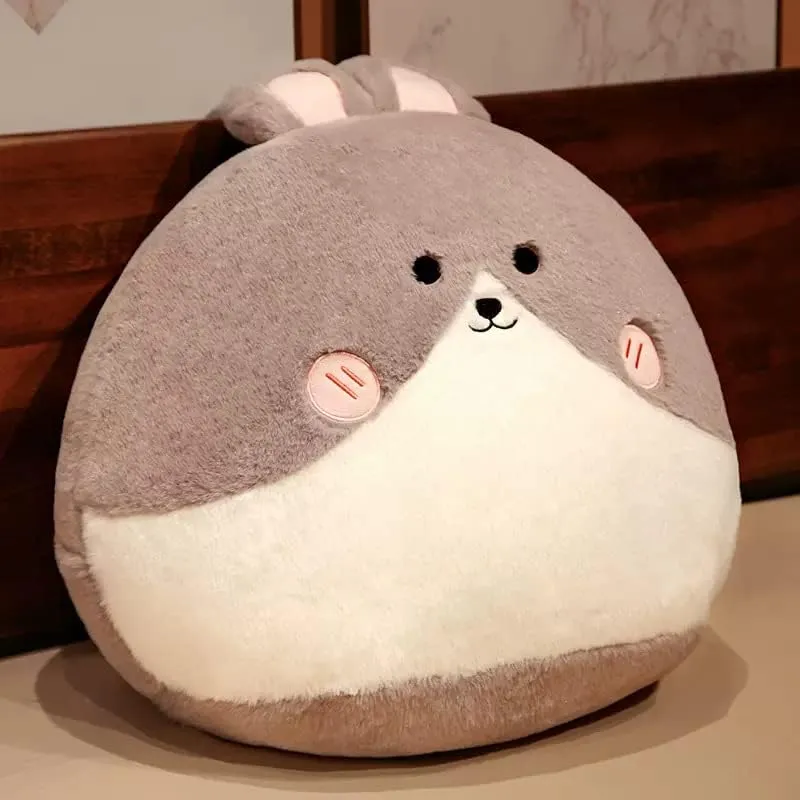 ARELUX 15.7 inch Round Grey Bunny Plush Pillow Stuffed Animal Cute Plush Toy Anime Round Grey Bunny Plushie Fluffy Kawaii Soft Hugging Pillow for Kids Boys Girls