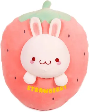 ARELUX 18in Bunny Plush Pillow Cute Strawberry Stuffed Animal Kawaii Anime Bunny Plushie Soft Hugging Pillow Plush Toy Friends Family Members