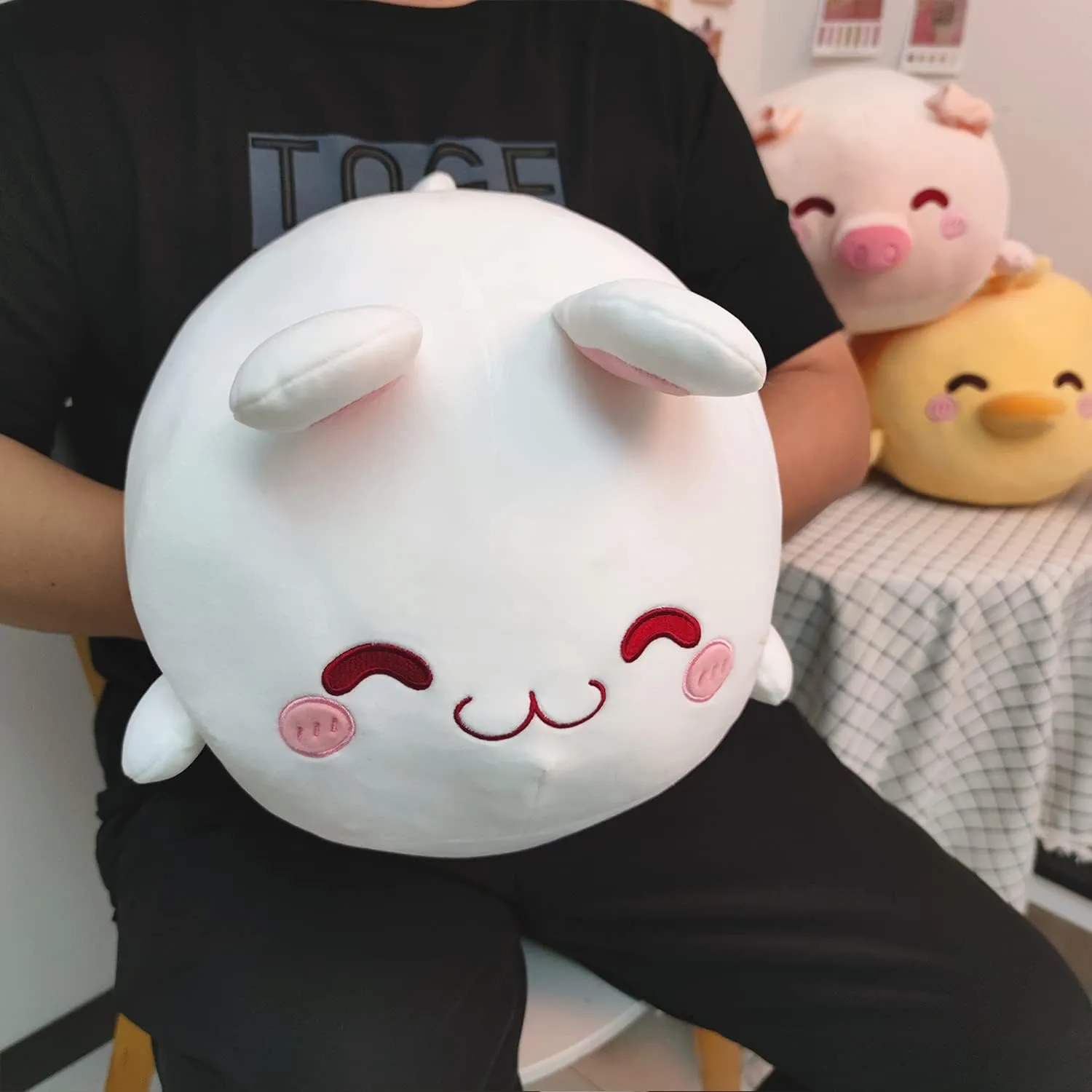 ARELUX Bunny Plush Pillow Stuffed Animal Snuggly Pillow Cute Plush Toy Snuggle Buddy Rabbit Plushie Kawaii Soft Hugging Pillow for Kids Boys Girls 17.7in