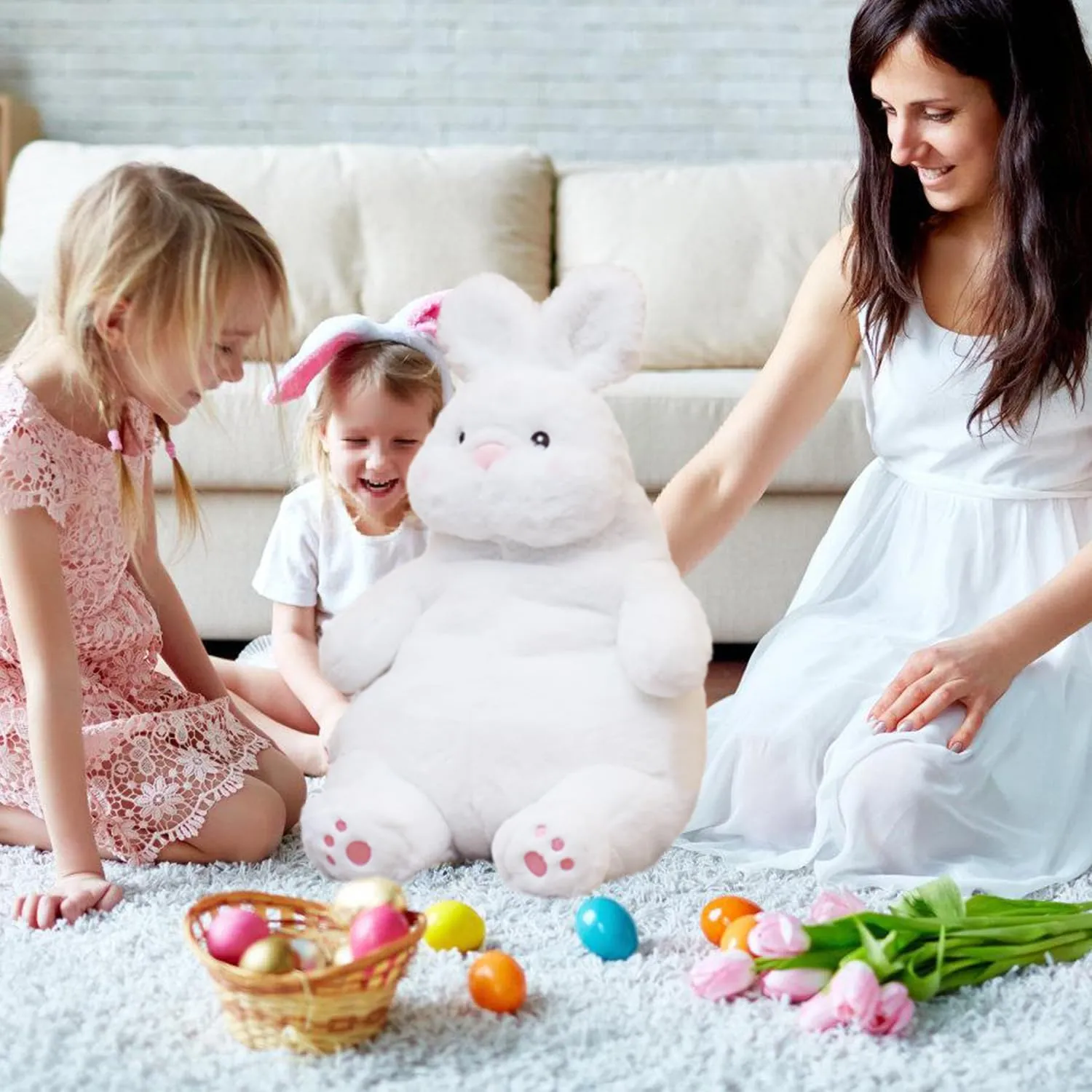 ARELUX Giant Bunny Easter Plush 22in Rabbit Stuffed Animal Hugging Pillow:Soft Large Sleeping Body Warm Fluffy Pillow Ideal Gift for Adorable Chubby Bunny Plushie Toy