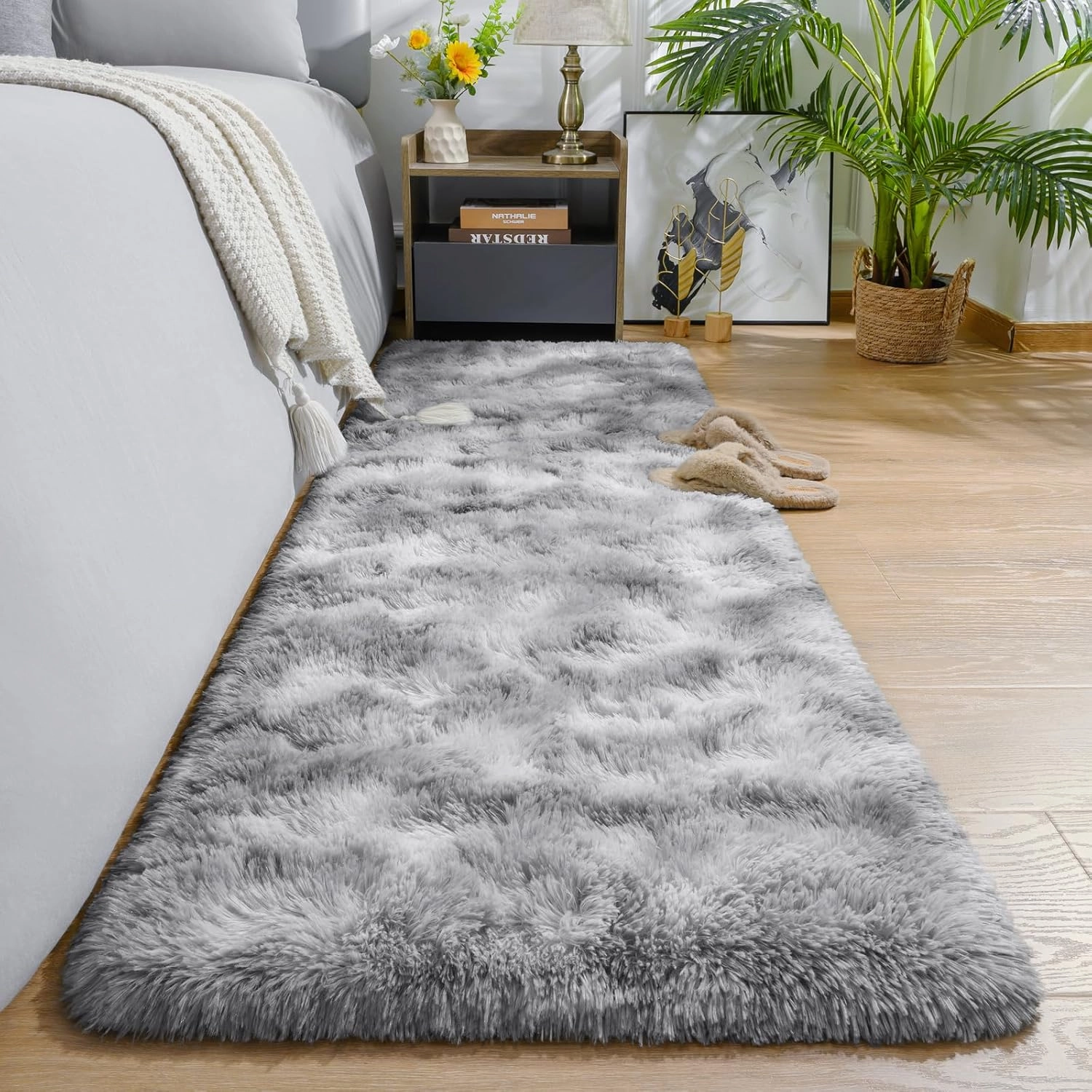 AROGAN 2x4 Feet Soft Runner Rugs for Bedroom Plush Fluffy Rug, Shag Furry Area Rug Carpet Non Shedding for Nursery Children Kids Girls Room Home Hallways Decorative, Grey and White