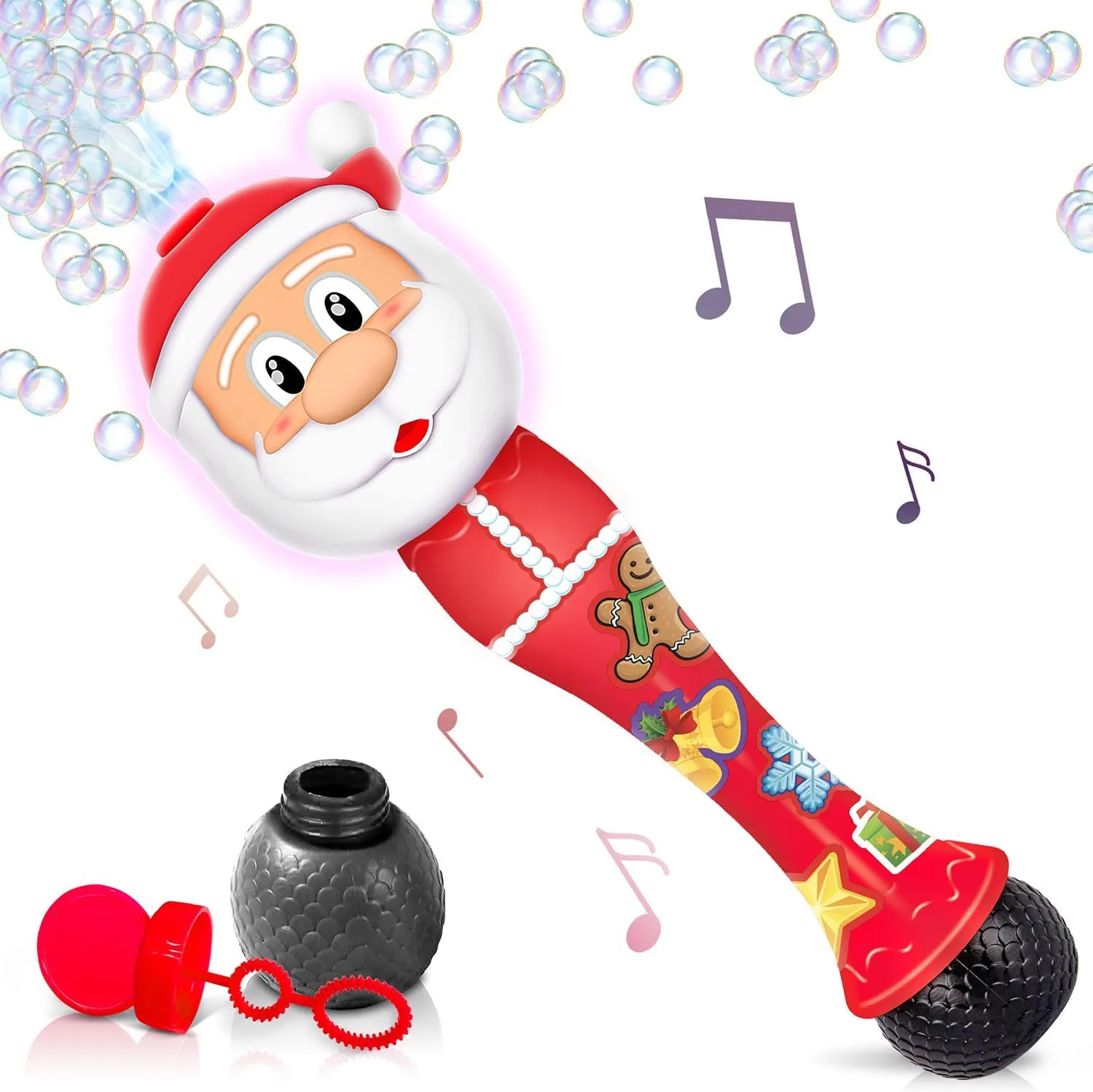 ArtCreativity Light Up Christmas Santa Bubble Wand for Kids, 14" Bubble Blower with Lights & Sound Effects, Bubbles for Kids Ages 1-6 Bubble Toys, Christmas Goodie Bag Stocking Stuffers for Toddlers
