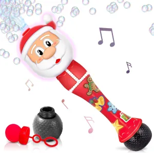 ArtCreativity Light Up Christmas Santa Bubble Wand for Kids, 14" Bubble Blower with Lights & Sound Effects, Bubbles for Kids Ages 1-6 Bubble Toys, Christmas Goodie Bag Stocking Stuffers for Toddlers