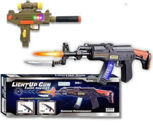 ArtCreativity Light Up Toy Machine Gun with Folding Bayonet and LED Uzi Style Play Gun with Lights & Sound, Pretend Play Military Guns, Great Birthday Gift for Kids