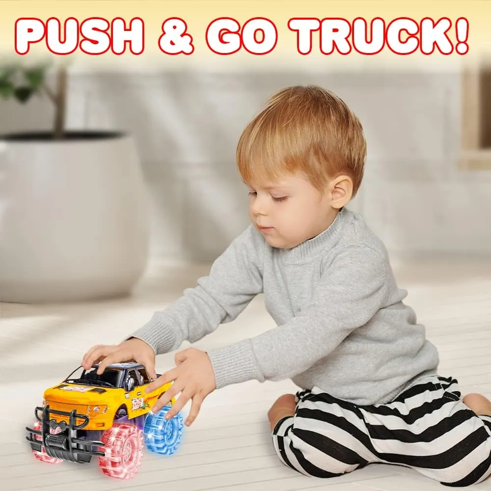 ArtCreativity Light Up Yellow & Black Monster Truck, 1 Piece, 8 Inch Monster Truck with Flashing LED Tires & Batteries, Push n Go Car Toys for Kids, Fun Gift for Boys & Girls Ages 3 & Up…