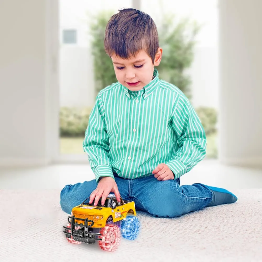 ArtCreativity Light Up Yellow & Black Monster Truck, 1 Piece, 8 Inch Monster Truck with Flashing LED Tires & Batteries, Push n Go Car Toys for Kids, Fun Gift for Boys & Girls Ages 3 & Up…