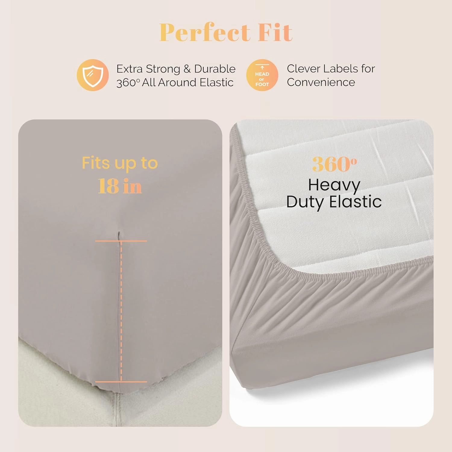 Ashton Sheets 100% Egyptian Cotton Twin XL Sheets Sets for Adjustable Bed - 3 PC 800 Thread Count Sleep Number Sheets Twin XL (Taupe), Cooling, 16" Deep Pocket Luxury Hotel Bedsheet