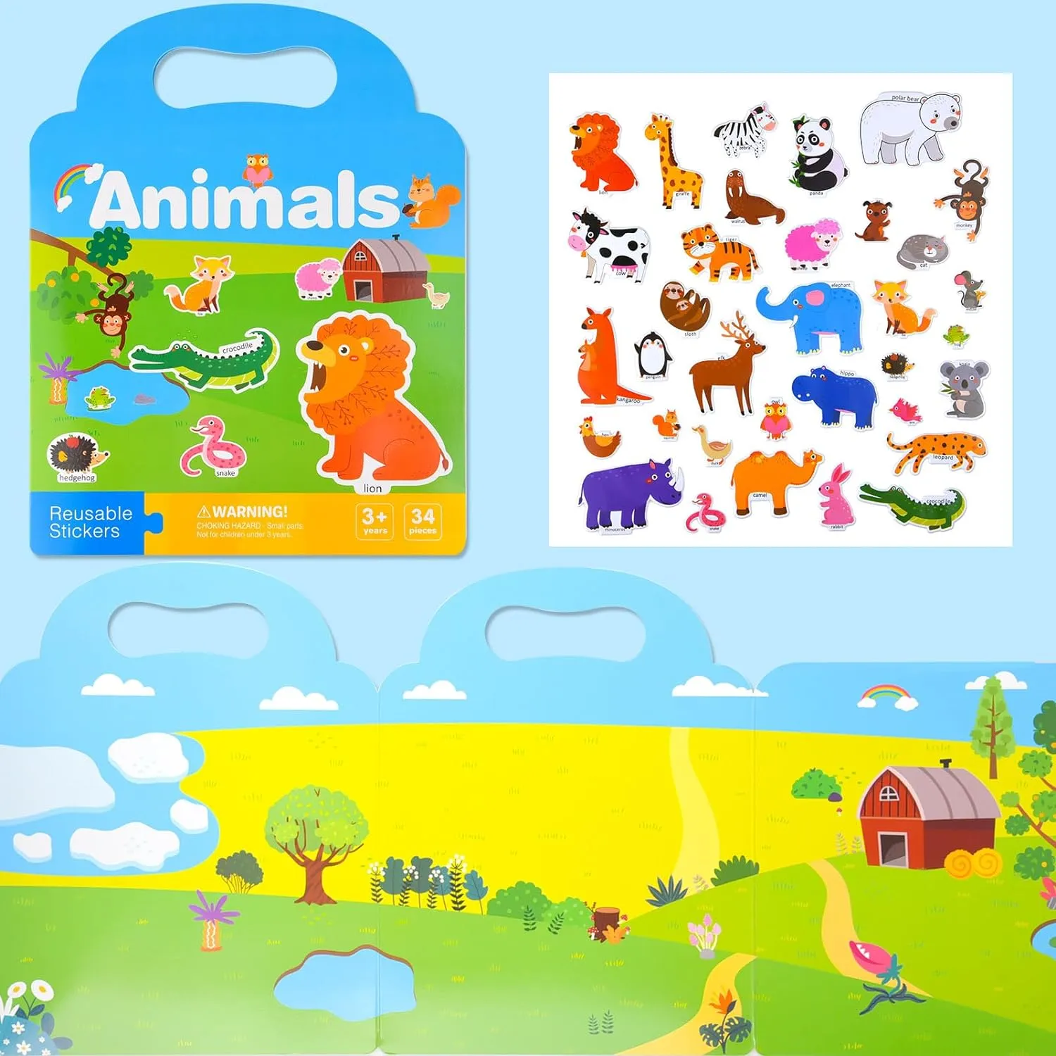 ASTARON 5 Pack Reusable Sticker Books for Toddlers, 3D Stickers Road Trip Activities Car Airplane Activities Travel Toys for Kids, Kids Quiet Time Activities (2-6 Age)