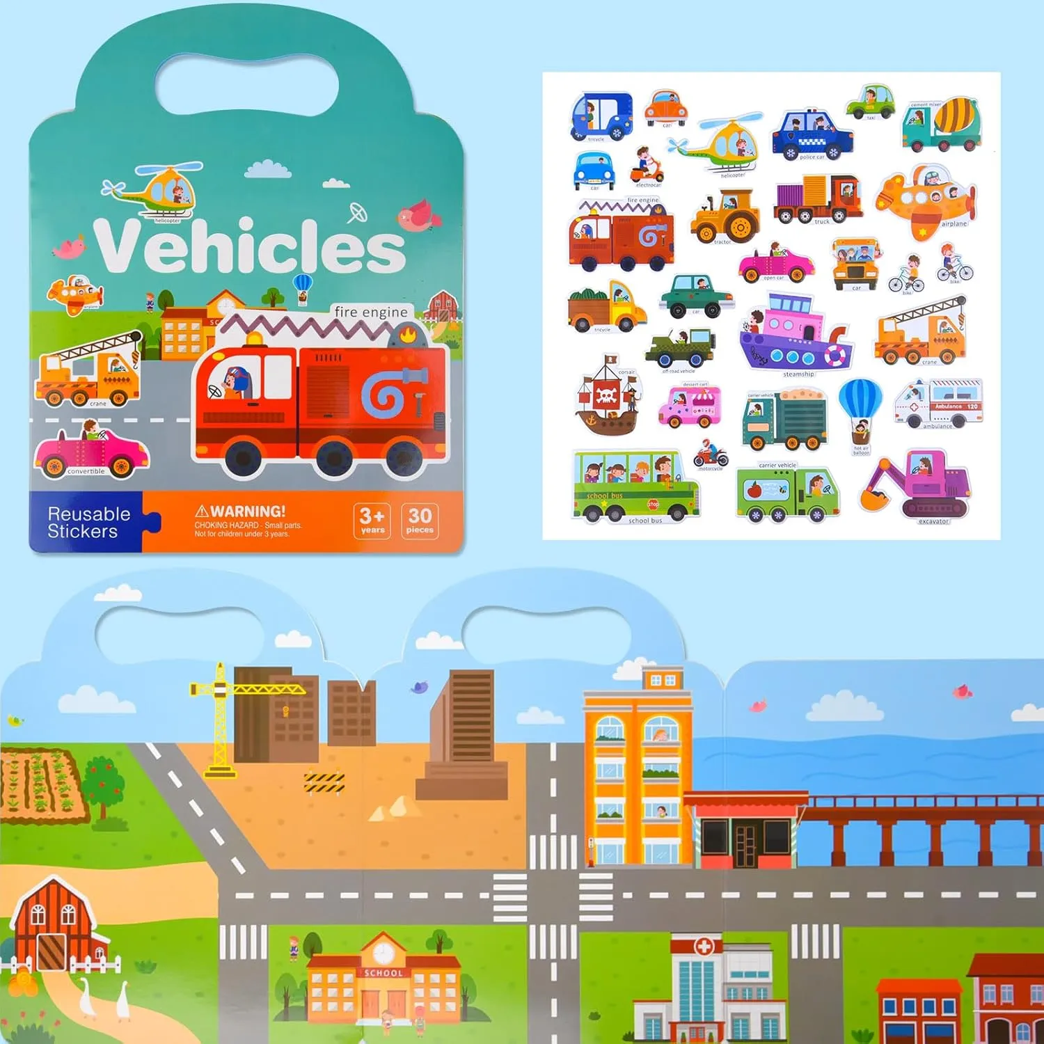 ASTARON 5 Pack Reusable Sticker Books for Toddlers, 3D Stickers Road Trip Activities Car Airplane Activities Travel Toys for Kids, Kids Quiet Time Activities (2-6 Age)